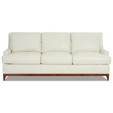 Contemporary Leather Sofa with Wood Base